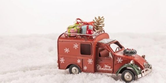 closeup toy car with christmas
